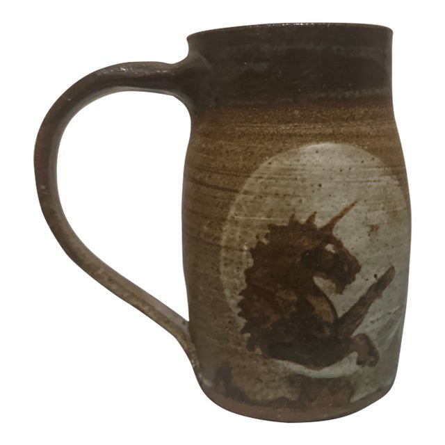 Vintage 1981 Minnesota Renaissance Festival Hand-Thrown Stoneware Unicorn Mug For Sale