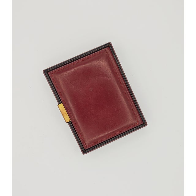 Burgundy French Burgundy Stitched Leather & Brass Cards Box, 1970s For Sale - Image 8 of 8