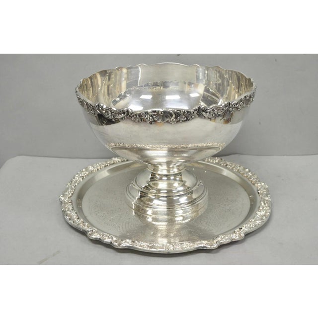 Vintage Fb Rogers 5614 Victorian Silver Plated Punchbowl W/ Round Tray, 2 Pc Set For Sale - Image 17 of 17
