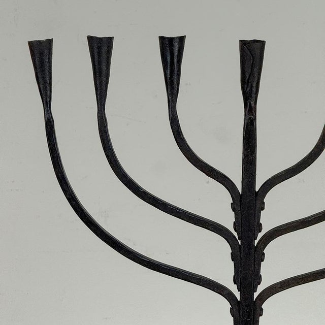 Mid-Century French Brutalist Hand-Forged Iron Seven-Light Candelabrum For Sale - Image 12 of 18