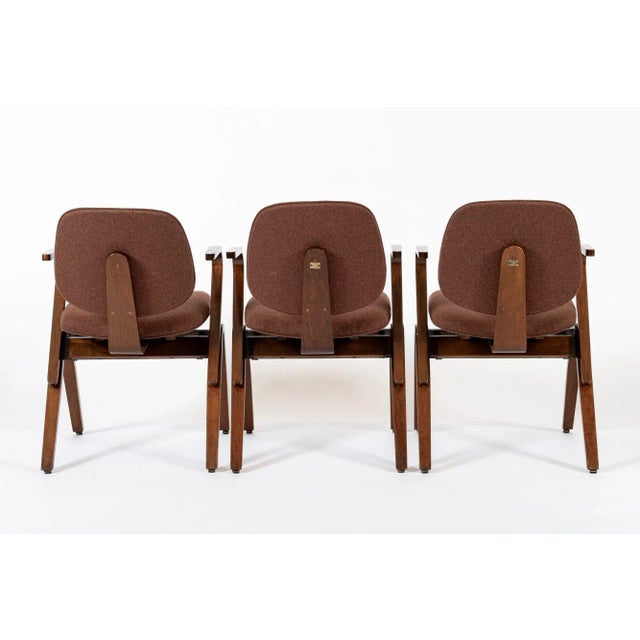 1950s Brown Mid Century Plywood Arm Chairs by Joe Atkinson for Thonet, 3 Avail For Sale - Image 5 of 13