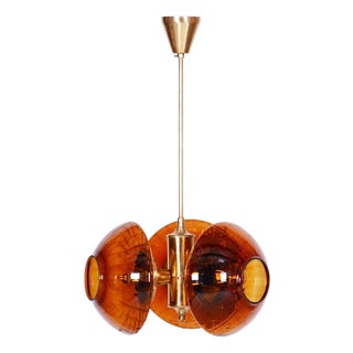 Mid-Century Chandelier in Brass and Glass from Kamenický Šenov, Czech, 1960s For Sale
