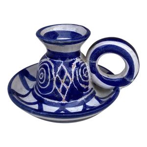 Small Mid-Century Blue & White Candlestick Robert Picault Vallauris