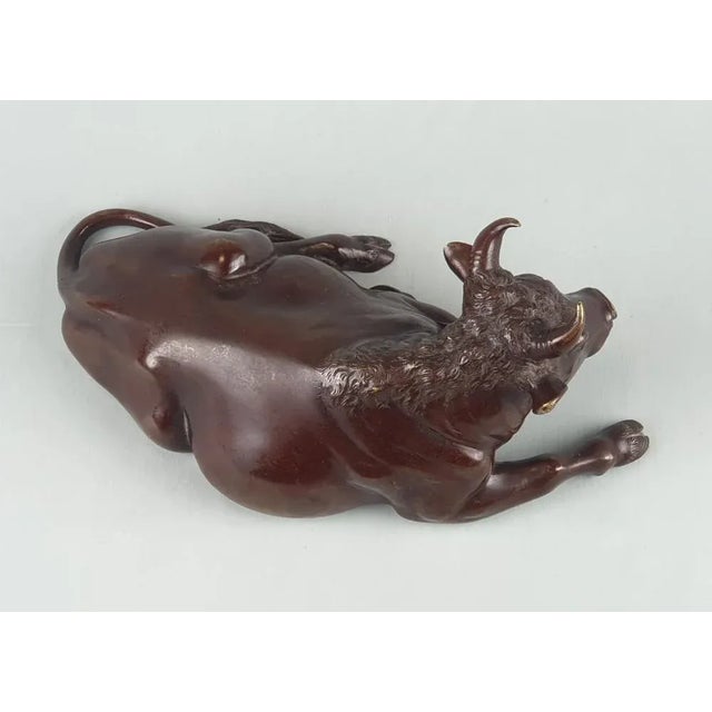 Metal Japanese Meiji Artist, Sculpture of a Laying Bull, 19th Century, Bronze For Sale - Image 7 of 10