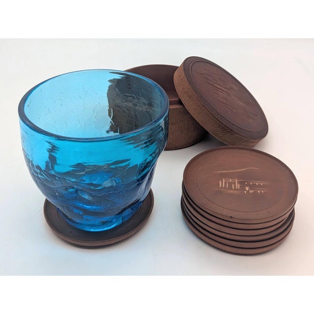 Chestnut Mid 20th Century Carved Teak Wood Beverage Coasters, Set of 7 For Sale - Image 8 of 13