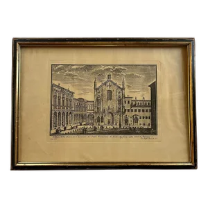 Late 19th Century Antique Engraving Pio Panfili Veduta Della Chiesa Di Giacomo, Bologna, Framed