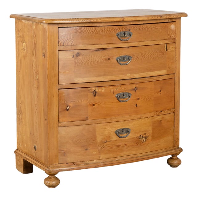 19th Century Danish Pine Bow Front Chest of Four Drawers For Sale