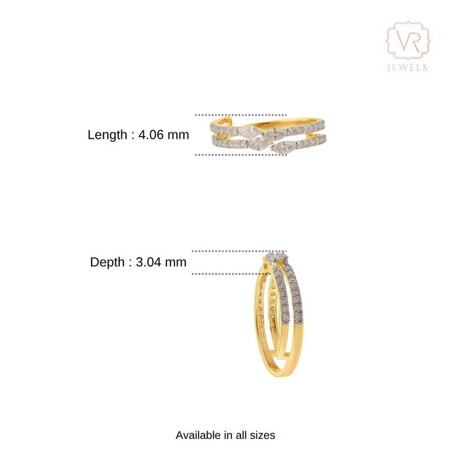 Marquise and Round Diamond Crisscross Double Band in 14k Yellow Gold Size 6 For Sale - Image 11 of 16