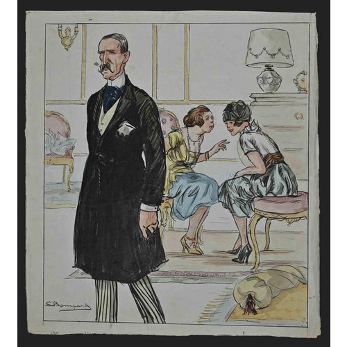Luigi Bompard, Gossip, 1920s, Watercolor, Framed For Sale