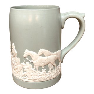 Vintage Pale Green Jasperware Hunt Scene Tankard Mug For Sale