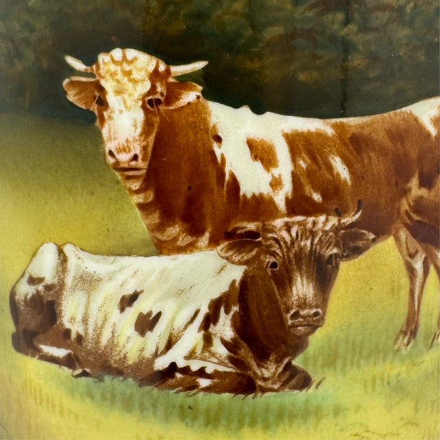 Vintage Rh Austria Pottery Vase Signed Hall Scenic Cattle Sunset C. 1890-1914 For Sale - Image 4 of 9