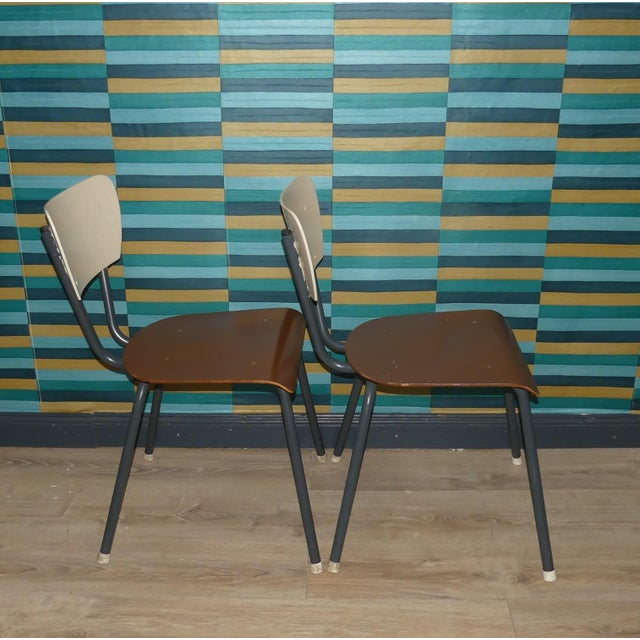Industrial Industrial Chairs in Wood and Metal, Netherlands, Set of 2 For Sale - Image 3 of 7