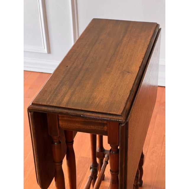 Antique English Walnut Gate Leg Occasional Table, Rectangular, 1920s For Sale - Image 13 of 16