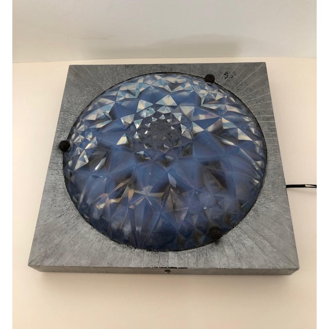 French Hunnebelle French Iron Glass Flushmount LIght Fixture For Sale - Image 3 of 11