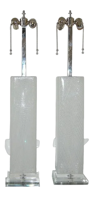 Dino Martens Square Murano Glass Lamps White