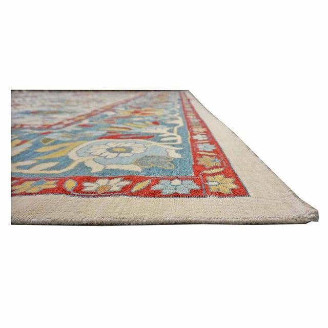 Ivory Afghan Sultanabad Wool 13x16 Ivory, Red & Light Blue Handmade Area Rug #1143763 For Sale - Image 8 of 11