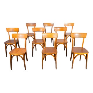 Honey Colour Bentwood Dining Chairs from Baumann, 1950s, Set of 9 For Sale