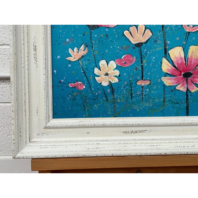 Angela Wakefield Design Study of Wild Pink & White Flowers on Turquoise by Contemporary Artist, 2023 For Sale - Image 6 of 9