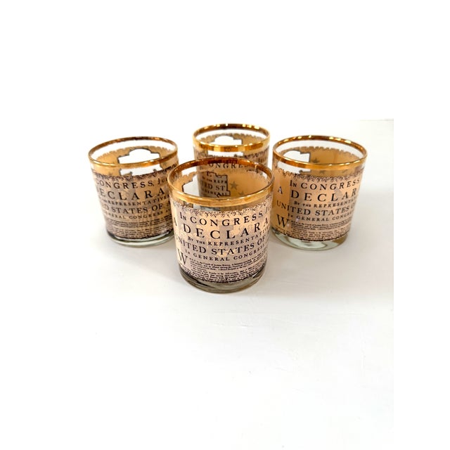 Unique set of patriotic bicentennial lowball glasses. The set has a 22k gold rim and features the Constitution of the...