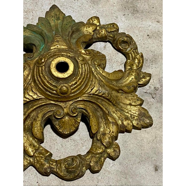 Rococo Antique Rococo Style Leaf & Floral Wreath Design Bronze Ceiling Light Plate For Sale - Image 3 of 4