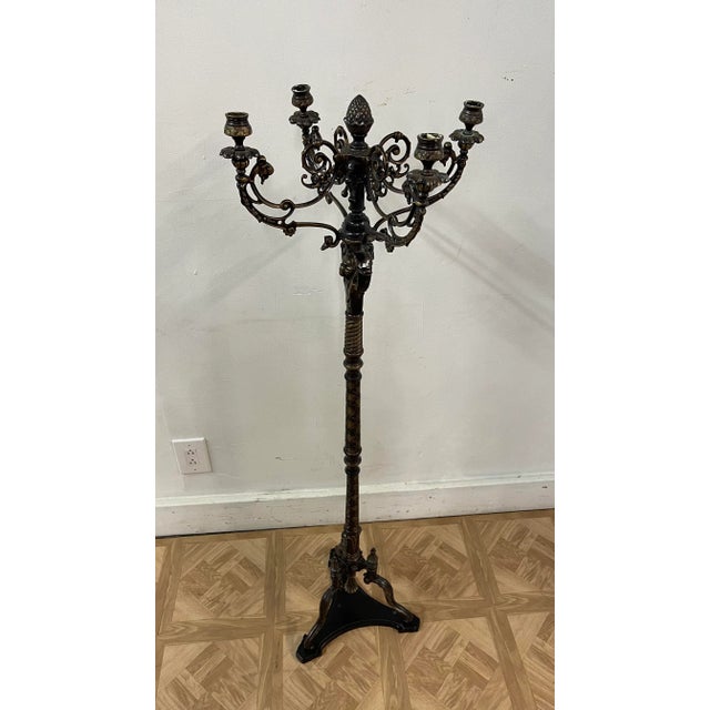 Brass 1970s Castilian Brass Floor Candelabra For Sale - Image 8 of 8