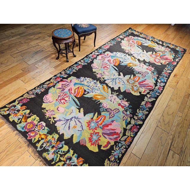 Vintage Caucasian Karabagh Kilim, Floral Wreaths Pattern, Handwoven Wool, 6' x 13' For Sale - Image 4 of 13