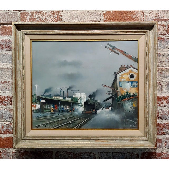 Gabriel Marc Ferro -Hazy Shade of Winter at a French Railroad Station-Oil painting oil painting on canvas-signed - circa...