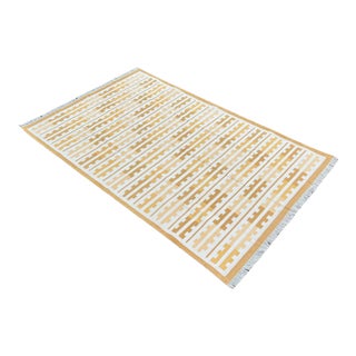 Handmade Cotton Rug, Natural Vegetable Dyed, Yellow and White Marianne Rug - 6'x9' For Sale