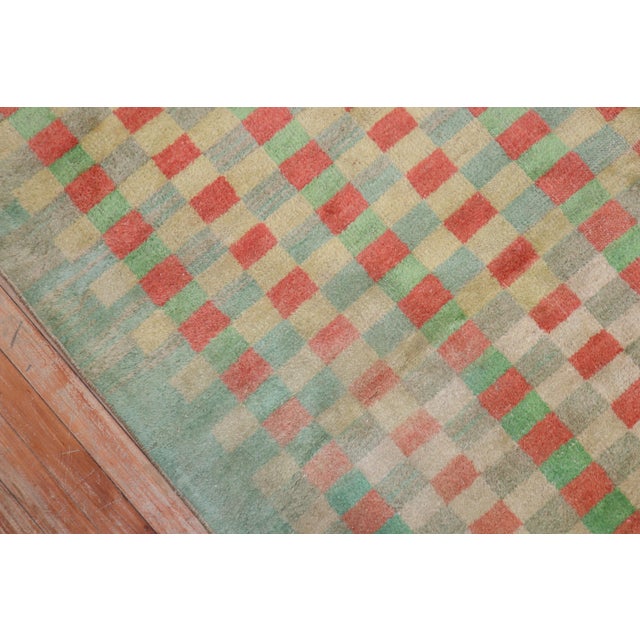 Mint Green Vintage Turkish Anatolian Deco Checkerboard Rug For Sale - Image 4 of 18