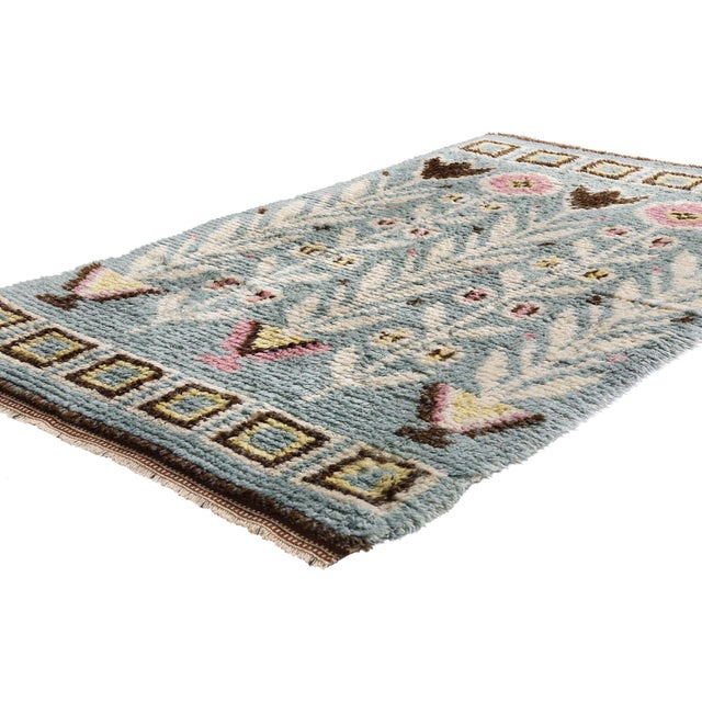 79382 Vintage Swedish Rya Rug, 03'02 x 05'05. The Nordic Herbarium: A Vintage Swedish Rya Masterpiece of Mid-Century...