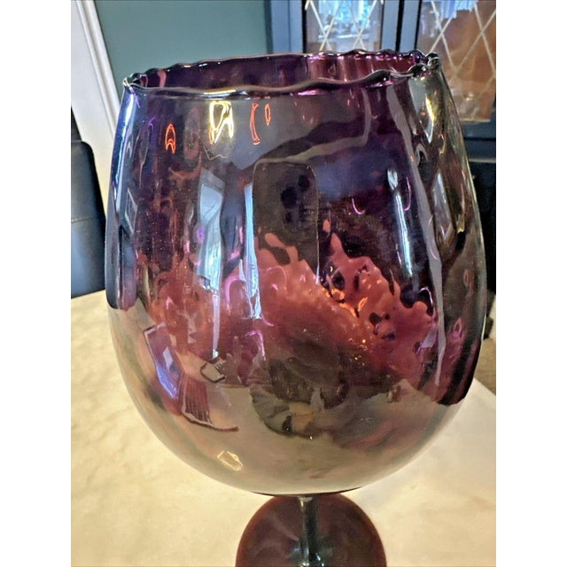 Mid-Century Modern 1960s Large Empoli Amethyst Glass Diamond Optic Statement Snifter Vase For Sale - Image 3 of 9