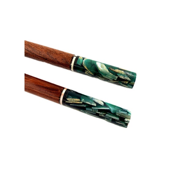 Asian Modern Vietnamese Wooden Chopsticks for 8 With Green Mother of Pearl Marbled Tips Decorative Storage Box and Coordinating Rests - 25 pcs For Sale In New York - Image 6 of 10