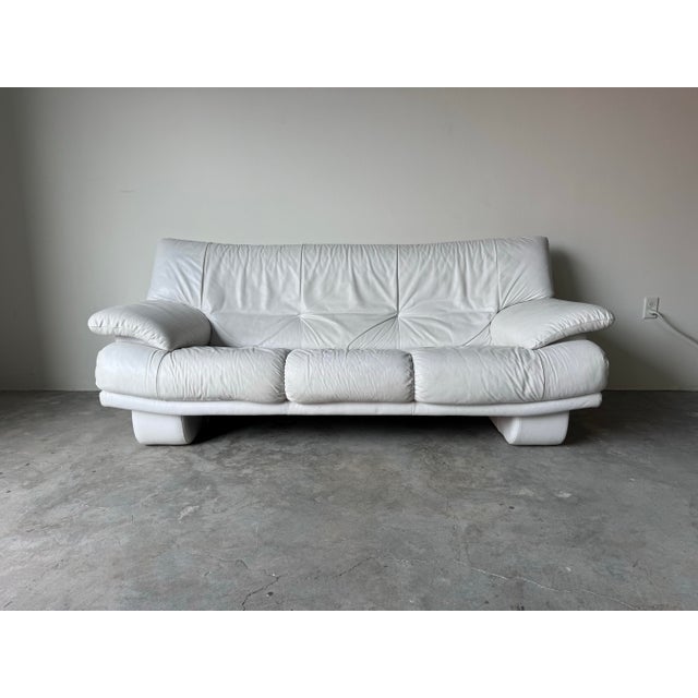 Natuzzi Italian Postmodern White Leather Sofa For Sale - Image 4 of 12