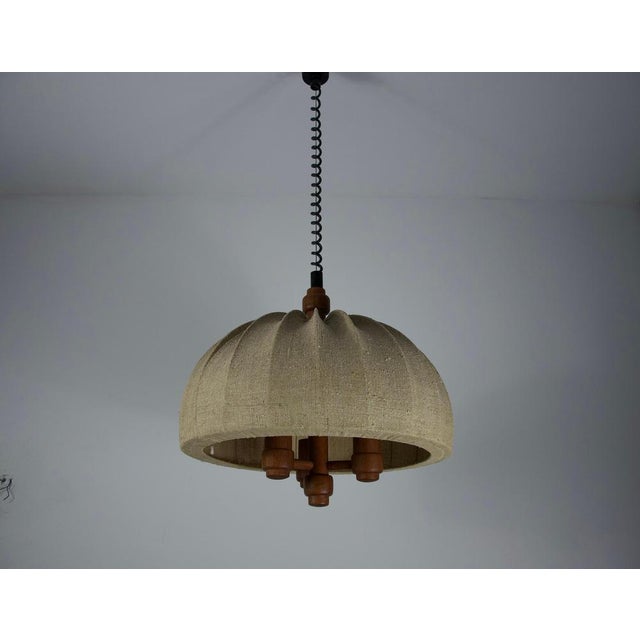 1960s Adjustable Wood and Fabric Shade Pendant Lamp from Domus, 1960s For Sale - Image 5 of 17