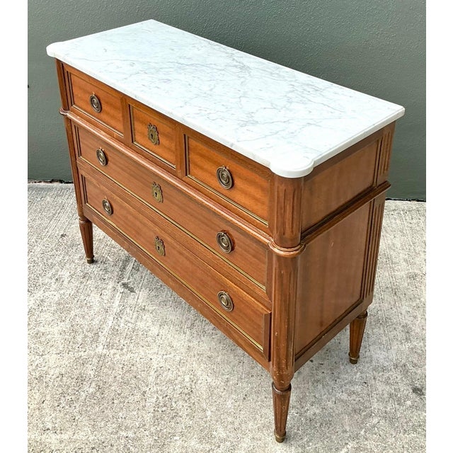 Vintage Louis XVI Neoclassical Style Wood and Marble Dresser For Sale In West Palm - Image 6 of 18