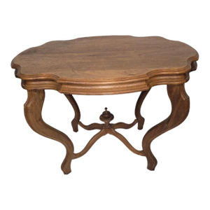 Antique Victorian Walnut Turtle-Top Parlor Table With Cabriole Legs