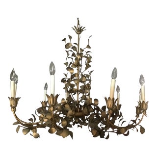 Vintage Halcolite of NYHollywood Regency Italian Gold Gilt Tole Chandelier For Sale