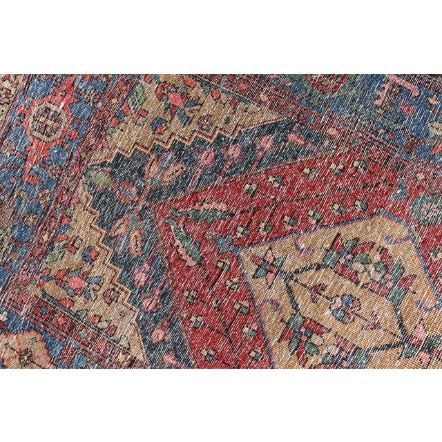 Antique Geometric Persian Long Heriz Runner in Red, Blue, Yellow, and Tan 3 X 14'9 For Sale - Image 13 of 13