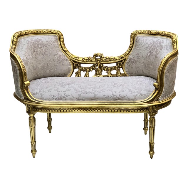 Baroque Style Bench Beige Gold Details For Sale