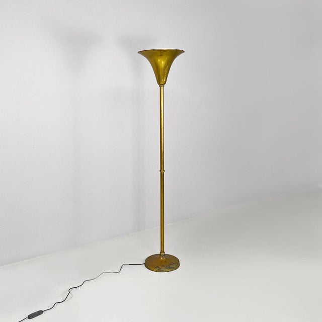 Mid-Century Modern Art Deco Italian Brass Floor Lamp, 1940s For Sale - Image 3 of 15