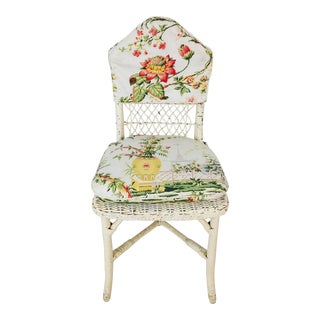 Vintage Wicker Chair With Custom Upholstery For Sale