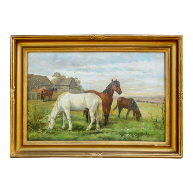 19th-Century Horses Grazing Oil Painting Circle J F Herring For Sale