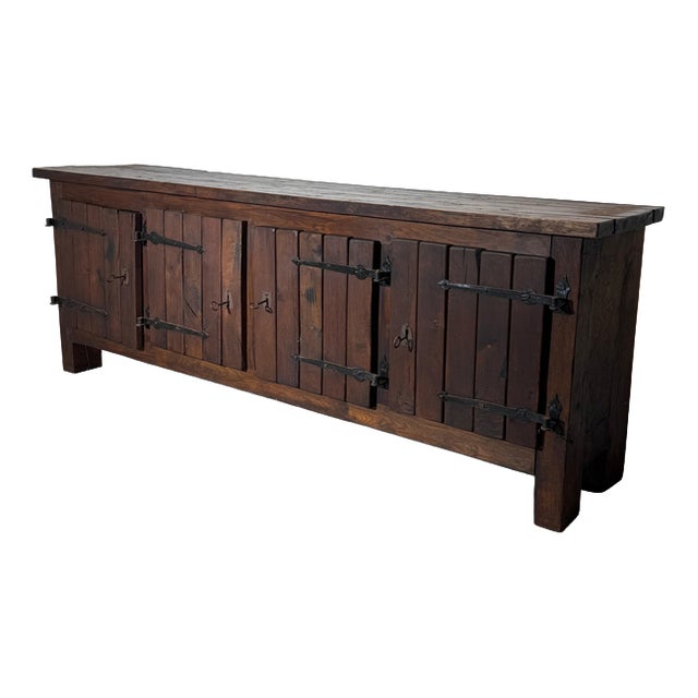 Large Brutalist Wood Sideboard with Hand-Forged Iron Hardware For Sale