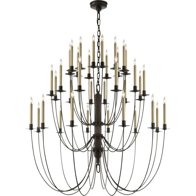 Transitional Thomas O'Brien for Visual Comfort Signature Erika Three-Tier Chandelier in Aged Iron For Sale - Image 3 of 3