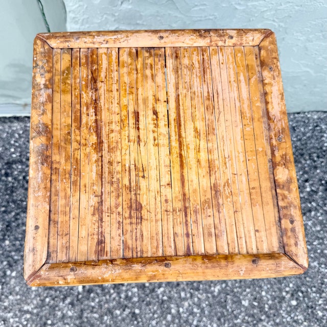 Boho Chic Vintage Burnt Tortoise Shell Finished Bamboo Pedestal/Plant Stand For Sale - Image 3 of 7