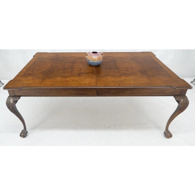 Henredon Banded Burl Walnut Ball & Claw Feet Chippendale Dining Table 2 Ext MINT For Sale - Image 10 of 12