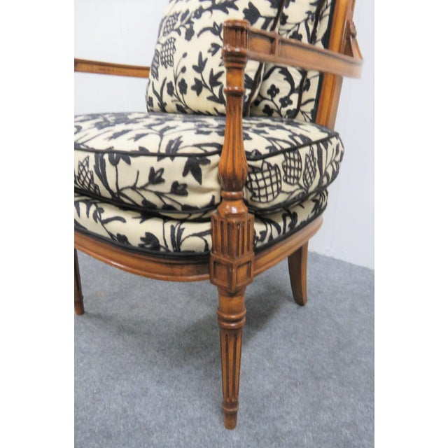 French Style Cream and Black Patterned Crewel Armchair Chairish