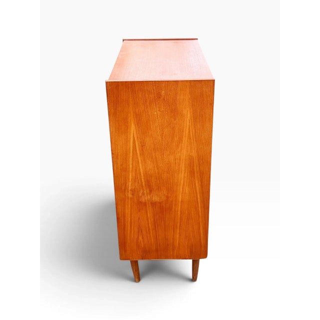 Mid-Century Danish Modern Teak Tallboy Dresser | Six Drawers With Carved Oval Pulls For Sale - Image 10 of 11