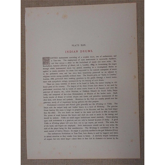 Realism Antique Lithograph-Musical Instruments-Indian Drums-India For Sale - Image 3 of 4