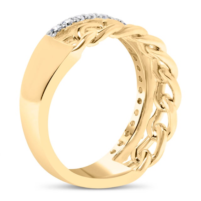 10K Yellow Gold 1/5 Cttw Diamond Cuban Link Ring Band (I-J Color, I2-I3 Clarity) - Size 8 For Sale - Image 4 of 6